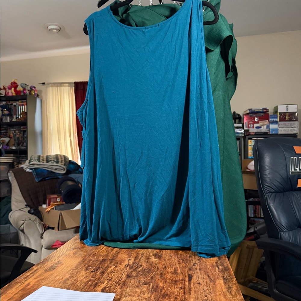 Leebe Teal Layered Ruffle Tank - Picture 4 of 6